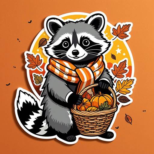 Cute Raccoon with Autumn Basket Sticker