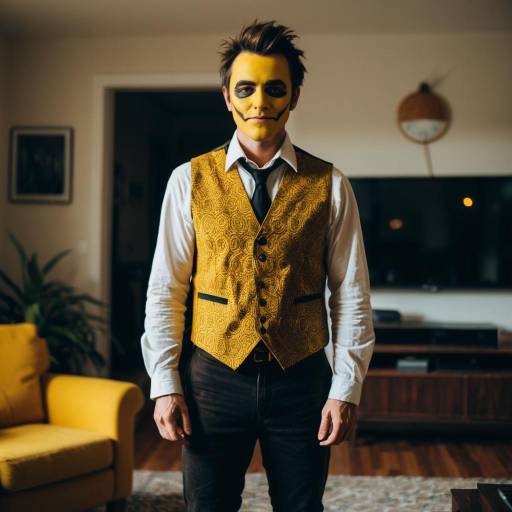 Man in Yellow Face Paint and Brown Vest Cosplay