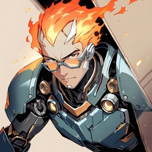 Rugged Cyborg Man Peering Around Corner