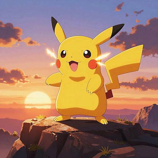 Heroic Pikachu on Rocky Cliff