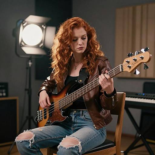 Red-Haired Woman Playing Electric Bass