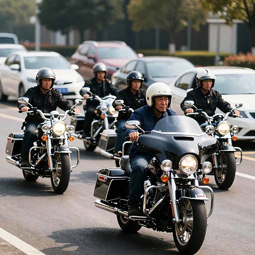 Motorcyclists Group in Sunlit Parking Lot