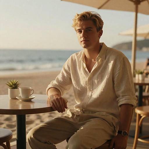 Golden-Hour Beachside Portrait Wes Anderson Style
