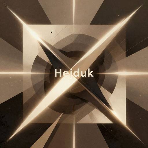 Abstract digital artwork with glowing white lines forming an X shape, centered on a dark, radial pattern background; text 