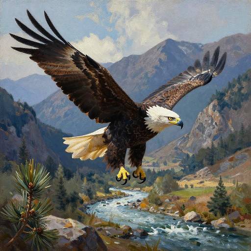 Majestic Bald Eagle Over Mountain Valley