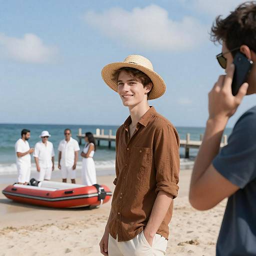 Sunny Beach Scene with Slender Man