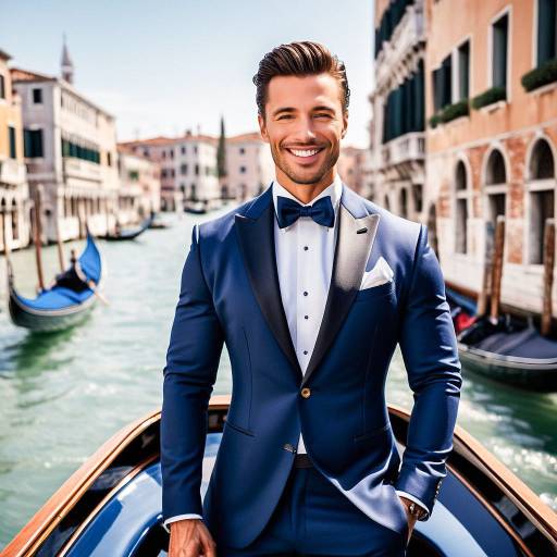 Glamorous Man in Navy Suit in Venice Glamorous Man in Navy Suit in Venice