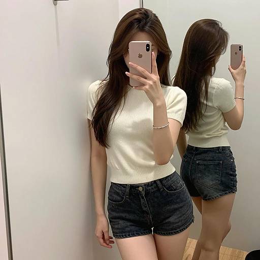 Casual Young Woman Taking Selfie