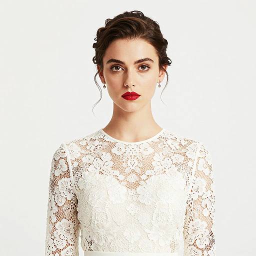 Elegant Woman in White Lace Dress