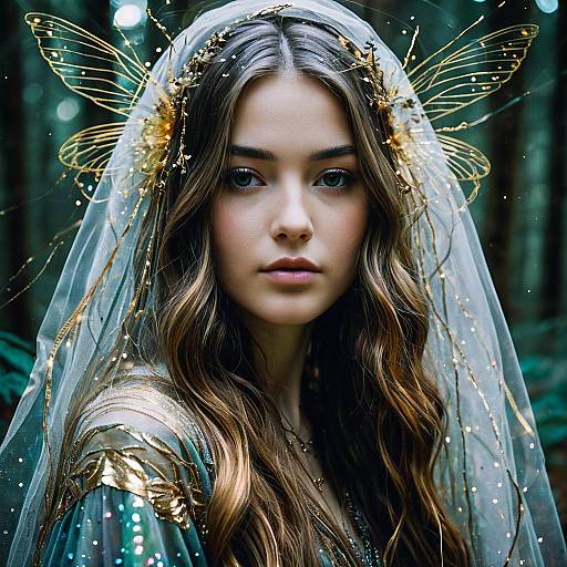 Serene Forest Nymph with Gold Accents