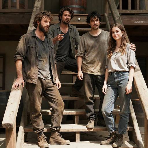 Candid Moment on a Rustic Staircase