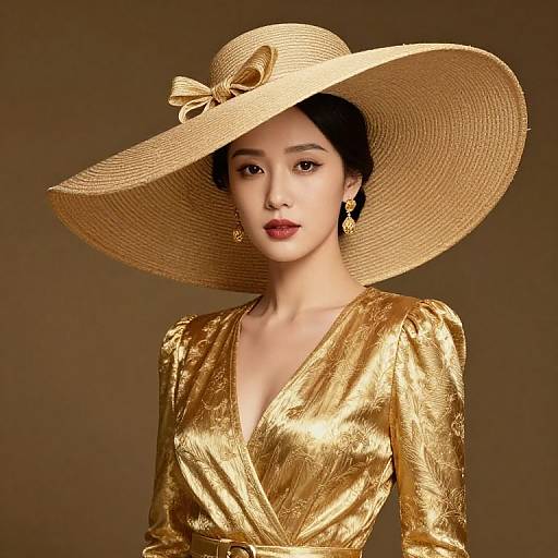 Elegant Woman in Gold Ensemble