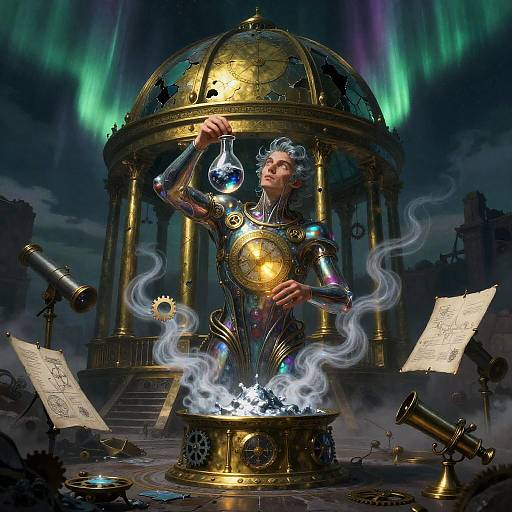 Clockwork Alchemist Beneath Auroral Observatory