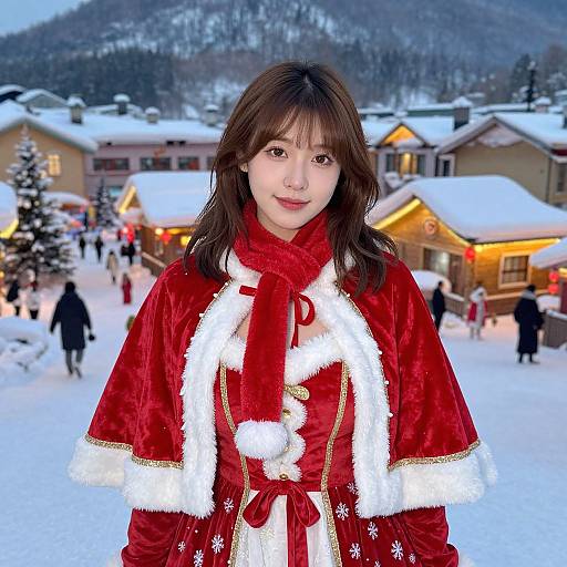 Festive Woman in Winter Village