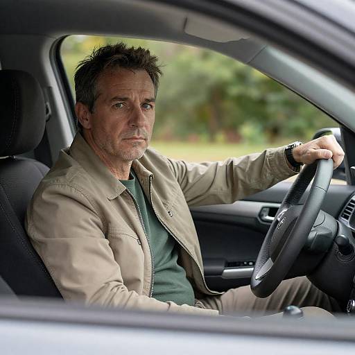 Serious Middle-Aged Man in Car