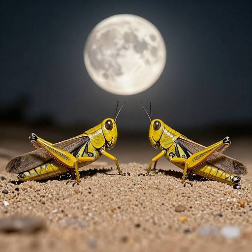 Luminous Moonlit Yellow Grasshoppers