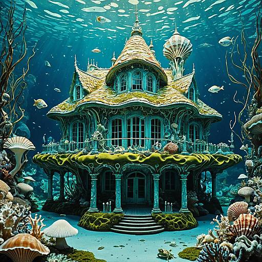 Surreal Granulated Frog-Seashell Underwater Home