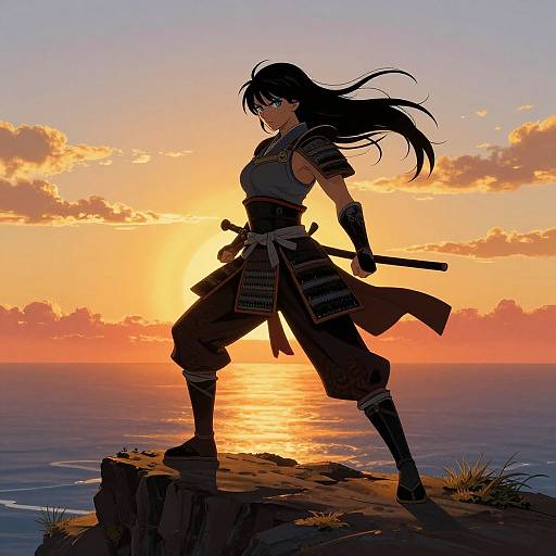 Female Samurai Warrior at Sunset