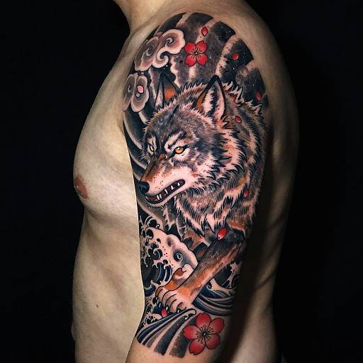 Japanese Wolf Tattoo Sleeve Design