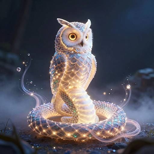 Radiant Bioluminescent Owl-Serpent Hybrid