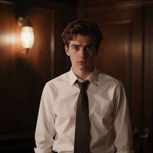 Focused Young Man in Dim Room