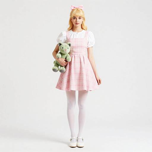 Charming Blonde in Pink Plaid Dress