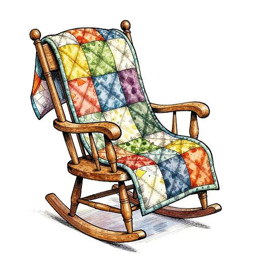 Whimsical Colorful Patchwork Quilt Illustration