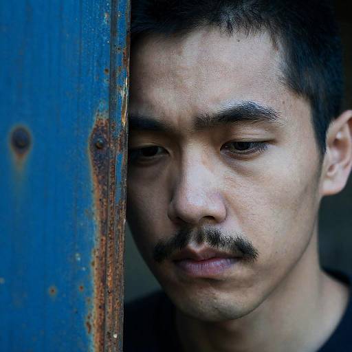 Intense Close-Up of a Man in Blue