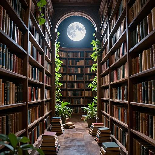 Enchanted Library Under Moonlit Arch