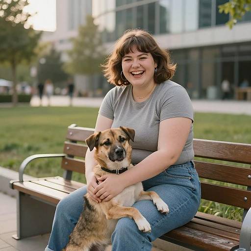 Joyful Plus-Size Woman Embracing Her Dog