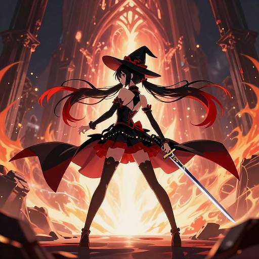 Dynamic Witch Warrior in Gothic Vortex