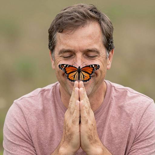 Joyful Middle-Aged Man with Butterfly
