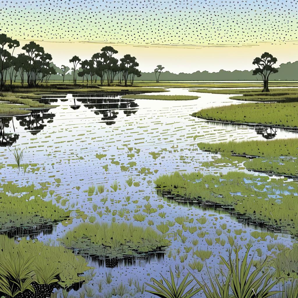 Tranquil Marsh Wetlands in Late Afternoon