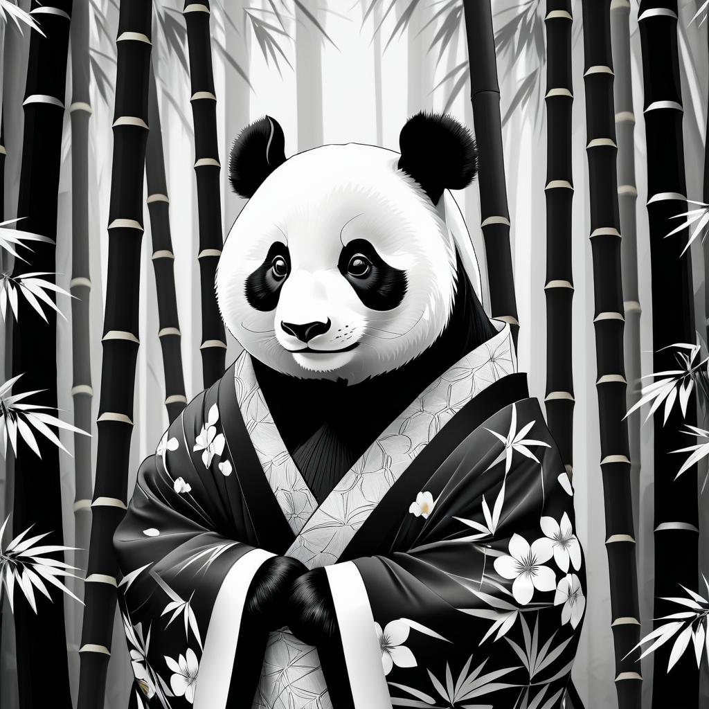 Elegant Panda Portrait in Kimono