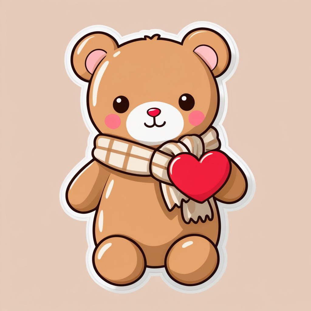 Kawaii Teddy Bear Heart Sticker Design