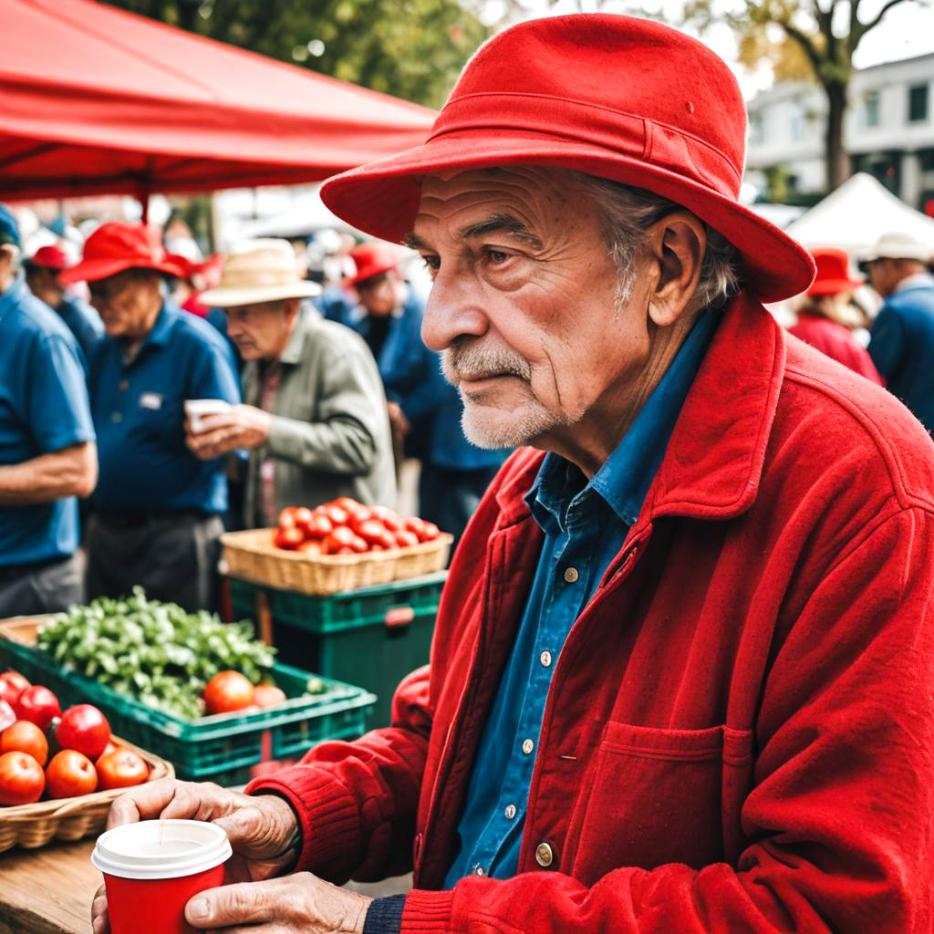 Elderly Man Enjoying Coffee at Market