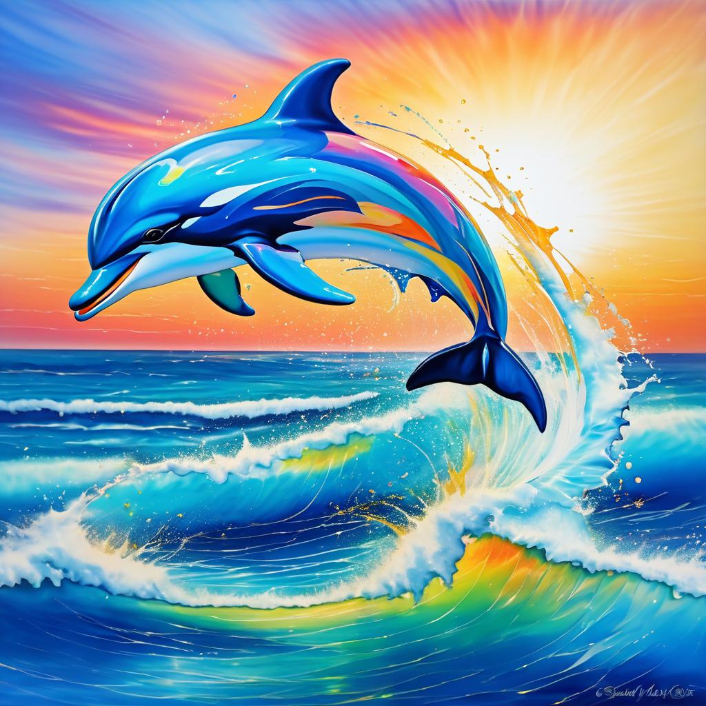 Playful Dolphin Leaping at Sunset