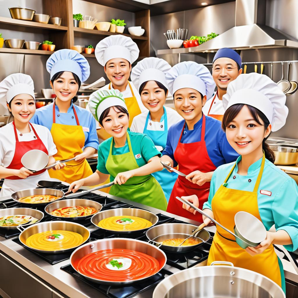 Cheerful Chefs Compete in Colorful Kitchen