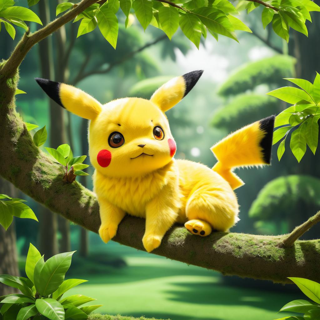 Pikachu Relaxing on a Tree Branch