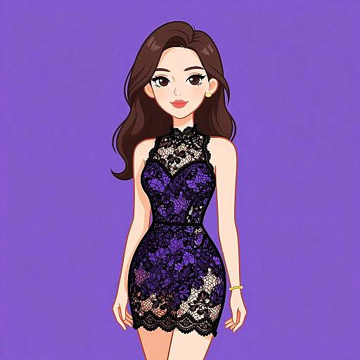 Elegant Woman in Lace Evening Dress