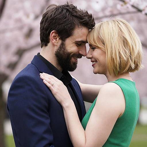 Couple Embraced Among Cherry Blossoms