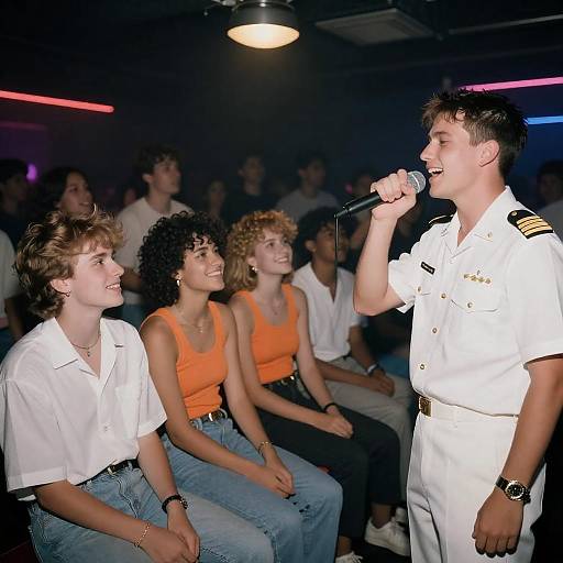 Man Singing in Naval Uniform at Nightclub