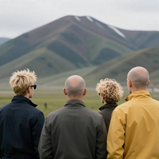 Four Men Standing in Mountain Landscape