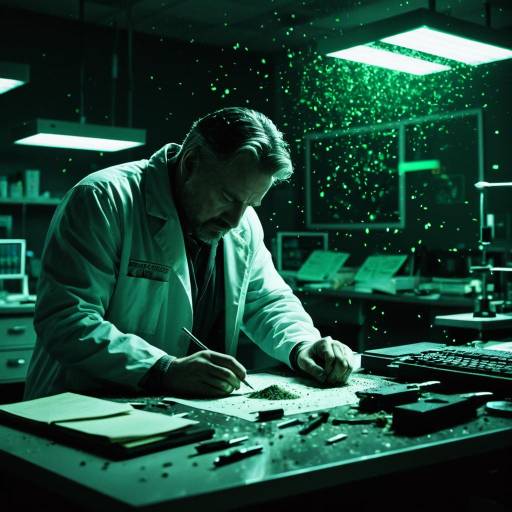 Forensic Technician in Crime Lab with Green Light