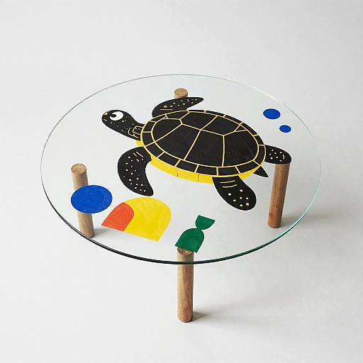 Black Turtle on Geometric Glass Table