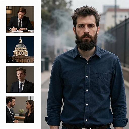 Serious Bearded Man in Urban Setting