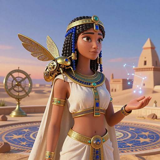 High Priestess in Desert Oasis Sunset