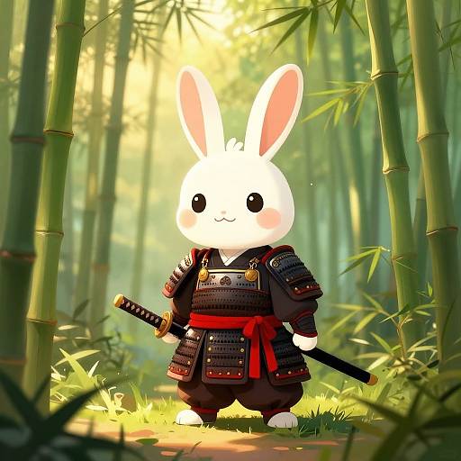 Chibi Rabbit Samurai in Bamboo Forest