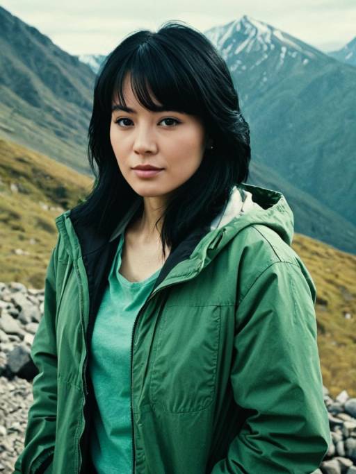 Woman in Green Jacket Near Mountain