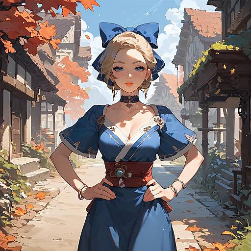 Autumn Village Girl in Long Dress